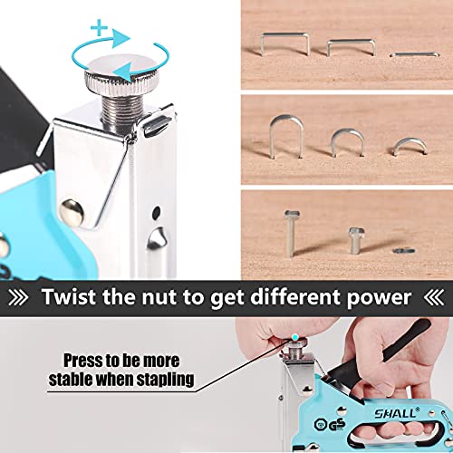 SHALL Staple Gun Heavy Duty, 3-in-1 Upholstery Staple Gun Kit with 3000 Staples, Staple Remover, Manual Brad Nailer with Specific Staples Outlet Position Indicator - color: Blue, size: 3-in-1