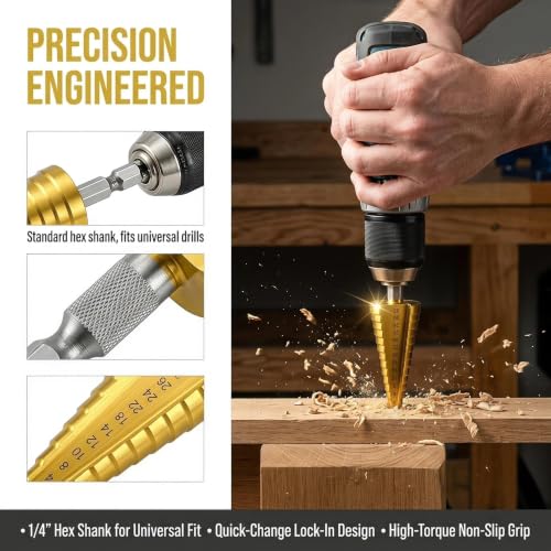 3Pcs Large HSS Titanium Coated Step Drill Bit Set