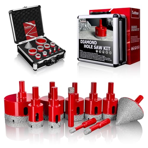 Diamond Hole Saw Kit, Tile Hole Saw Kit Vacuum Brazed 11Pcs (1/4"-2-1/2") - size: 6/8/10/20/25/28/32/35/45/65MM/2"