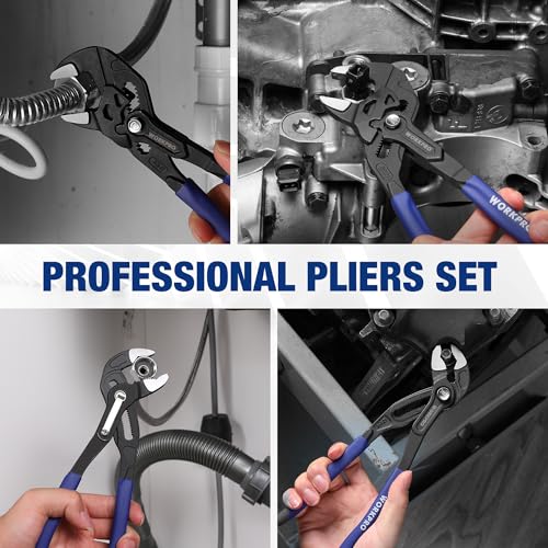 WORKPRO 2 PCS 7-Inch Pliers Wrench & 10-Inch Groove Joint Pliers Set, CR-V - size: 7 inch & 10 inch