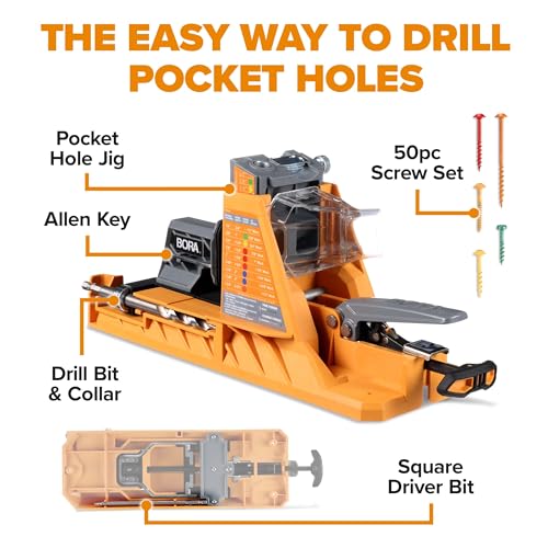 BORA Automatic Pocket Hole Jig Kit & 50 Screws Drill Guide for Woodworking - size: Automatic Jig