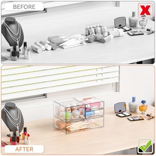 Yieach 4 Pack Clear Stackable Storage Drawers,Pull-Out Medicine Cabinet Organizer and Containers,Large Acrylic Organizers Drawers and Bathroom Closet Organizers for Hair Accessories,Makeup Organizer - style: 4 PACK