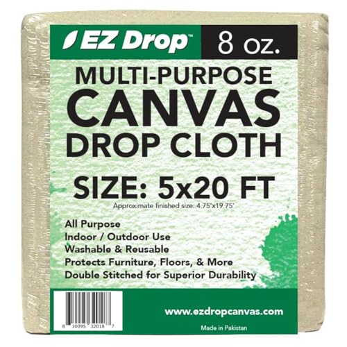 EZ Drop Painter's Large Canvas Fabric Drop Cloth for Painting (5 ft. x 20 ft.) - size: 5 ft. x 20 ft.