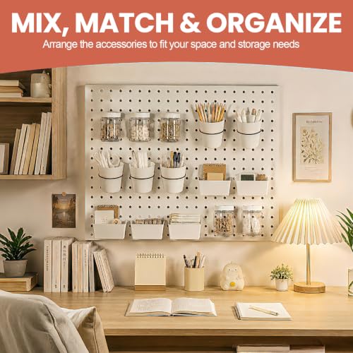 15PCS Pegboard Organizer Accessories, 5 Clear Storage Jars with Lids, 5 Bins and 5 Hanging Cups, Pegboard Containers for Garage, Workshop, Craft Room, Office and Home Organization