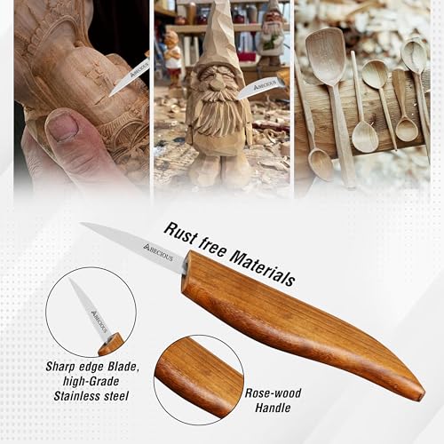 ABECIOUS Premium Wood Carving Tools 8 PCS - Wood Carving Knife, Wood Whittling Kit Includes Cut Resistant Gloves for Wood Carving, Rust-Free High Carbon Steel Wood Carving Knives with Rosewood Handle.