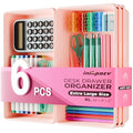 [6 PCS Extra-Large] Pink Drawer Organizer Trays with Non-Slip Pads, Interlocking Storage Bins for Vanity, Desk, Bathroom, Kitchen, Home Office and Utility Drawers - color: 6PCS PINK(XL)