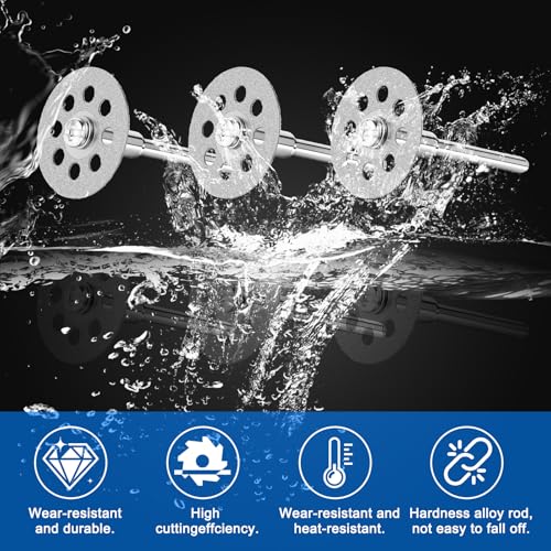 20 PCS Professional 545 Diamond Cutting Discs，Diamond Cutting Wheel Kit for Dremel Rotary Tools | 22mm Blades + 4 Mandrels & Screwdriver