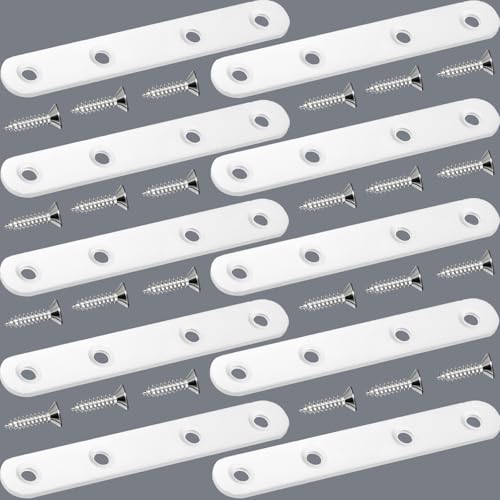 4.8 inch White Flat Mending Plate Straight Brace Brackets, 10 Pack - color: White, size: 10 Pcs / 4.8 x 0.8 in