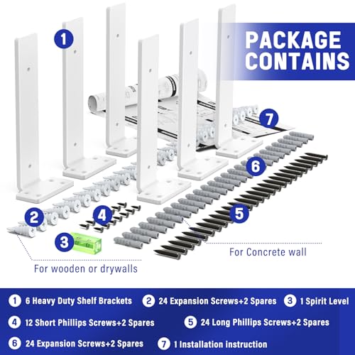 Goovilla Shelf Bracket, Floating Shelf Brackets 10 inch Long, 6 Pack, White - size: 10 Inch, style: White 6Pack