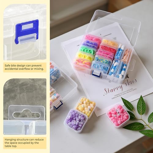 15pcs Small Bead Organizer Box with Hinged Lids, 2.2x2.2x0.79 Inch Clear Plastic Storage Containers for Diamond Painting Art, Craft, Nails, Screw & Mini Parts
