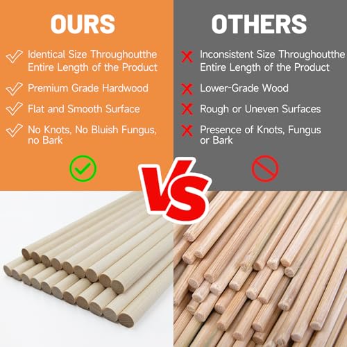 Santoy 20 PCS Wooden Dowel Rods – 3/8 x 15 Inch Round Unfinished Hardwood Sticks for Crafts, DIY Projects, Cake Support, Wedding Ribbon Wands & Art Supplies