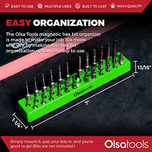 Olsa Tools Hex Bit Organizer with Magnetic Base - Green Holder for Drill, Tamper, and Specialty Bits - Compact Magnetic Storage Solution - Part 1140 - color: Green, size: Small - 1pc