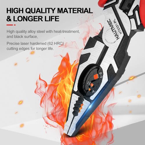 HAUTMEC Pro Wire Stripper Tool 8" Multifunctional Combination Linesman Pliers Cable Cutter Wire Strippers Electrical Terminal Crimping Tool Clamping Spanner High leverage Eccentric Design HT0321 - color: 8" Combination Pliers
