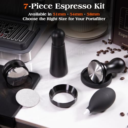 7 PCS 58mm Espresso Accessories Kit: Espresso Tamper, Coffee Distributor, Puck Screen, Dosing Funnel and WDT Tool Espresso Machine Accessories, Professional Espresso Tools - size: 58mm Fits Breville Dual Boiler/Oracle/Gaggia/E61