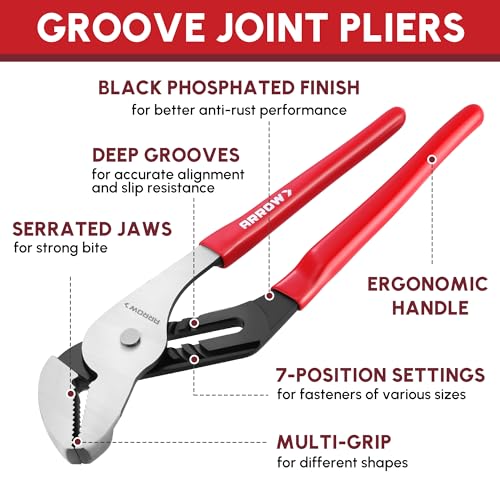 ARROW Groove Joint Pliers, 12" Adjustable Water Pump Pliers - size: 12"