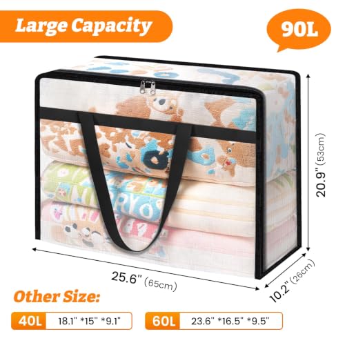 BlissTotes Moving Bags 90L 4PCS, Clear Clothes Storage Under Bed Storage - size: 90L