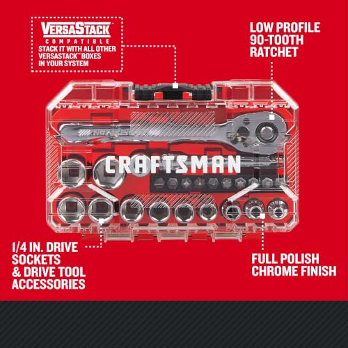 CRAFTSMAN Socket Set, 24-Piece, 1/4 Inch Drive, Metric, Includes Storage Case, 90-Tooth (CMMT12110LZ) - style: NEW MM Set