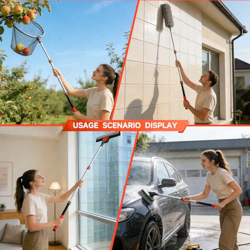 1.4–3 FT Telescoping Pole, Paint Roller Extension Handle with Threaded Metal Tip for Indoor Painting, Dusting & Window Cleaning - size: 3 FT Orange