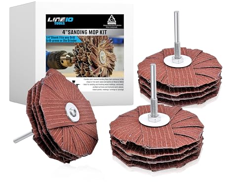 LINE10 Tools 4-inch Sanding Mop Kit, Moulding Flap Wheel Sander for Drill, 80, 120, 240 Grit Mop Sanders Brush, 1/4" Shank, Abrasive Flapper Sander for Woodworking, Contours, Finishing, Pack of 3 - style: 80 | 120 | 240 Grit