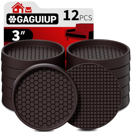 Non Slip Furniture Pads- 3"x3" Round Anti Skid Caster Cups Furniture Coasters, Anti-Sliding Grippers Floor Protectors for Furniture Bed, Couch, Chair Leg, Brown(Set of 12) - size: 3" 12pcs Brown