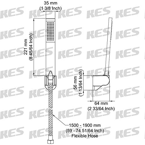 KES Brass Shower Head HandHeld Shower Wand, 1.5-Meter Long Hose Square - color: Polished Chrome