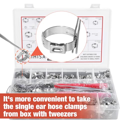 AKIHISA 360Pcs 16 Sizes Single Ear Hose Clamps, 5.3-36.1mm Stainless Steel_304 Crimp Hose Clamps Cinch Rings Assortment Kit for Automotive, Pipe, Plumbing - size: 360Pcs (5.3-36.1mm)