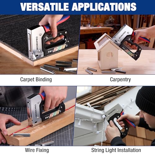 WORKPRO Upholstery Staple Gun, 3-in-1 Heavy Duty Staple Gun with Safety Lock, Includes 3000 pcs Staples, Manual Brad Nailer for Wood, Crafts, Upholstery, Carpentry, Decoration DIY, Furniture