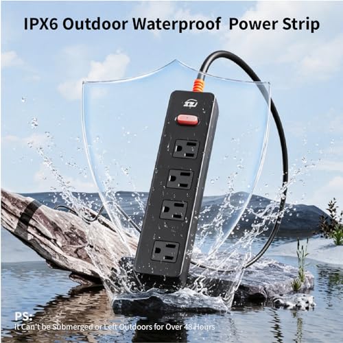 Outdoor Power Strip Weatherproof, 6FT Extension Cord with 4 Outlets - size: 6FT