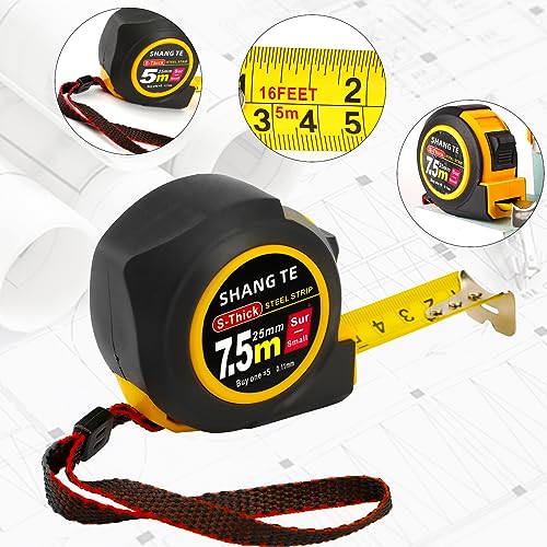 2 Packs Tape Measure 25 ft /16 ft, Steel Measuring Tape Retractable, 25-Foot /16-Foot Basics Self-Locking Measurement Auto Lock Tape Rule Imperial/Metric Tape Measure for Body Measurements - color: 2 Pack, size: 7.6 m