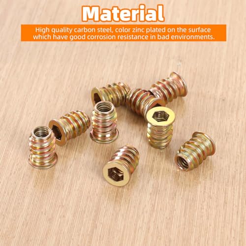 1/4-20 x 15mm Wood Inserts Bolt Furniture Screw in Nut Threaded Fastener Connector Hex Socket Drive for Wood Furniture, 50 PCS - size: 1/4-20 x 15mm