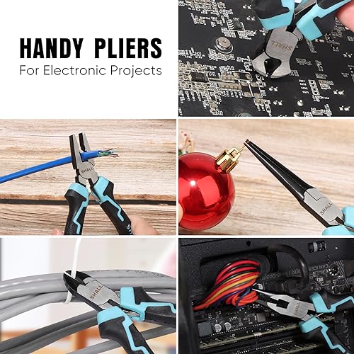 SHALL Mini Pliers Set, 6-Piece Small Pliers Tool Set Includes Needle Nose, Long Nose, Bent Nose, Diagonal, End Cutting and Linesman for Making Crafts, Electronic Repairing & Jewelry with Pouch