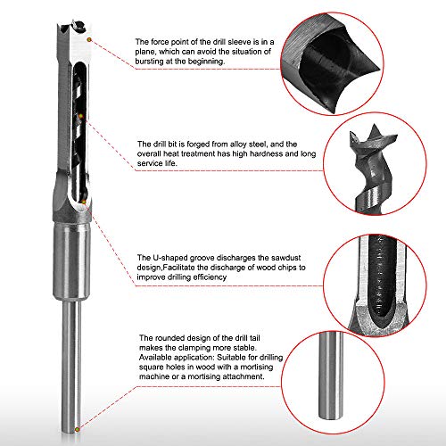 SaferCCTV Square Hole Drill Bit, 1/2 Inch Woodworking Mortiser Drill Bit, Hollow Chisel Mortise Drill Tool - size: 1/2-Inch
