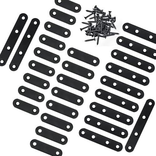 108PCS 4Sizes Flat Metal Brace Brackets Mending Plates for Wood Stainless Steel Bracket Plate with Holes (46mm/56mm/76mm/96mm) YY001-B - color: Black, size: Flat style