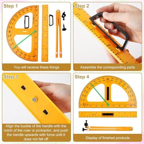 Magnetic Geometry Math Ruler Set for Classroom, Large Protractor, Triangle & Measuring Rulers, Magnetic Blackboard Tools for Teachers & Students Enhances Math Learning, 5pc - size: 5pc
