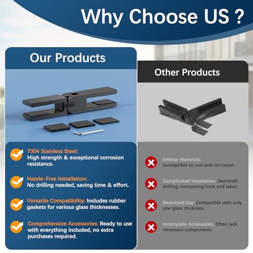 Adjustable Glass to Glass Clamp, 90-180-270 Degree Matte Black Railing Clamps, Stainless Steel T304 Railing Clips Brackets for Fence, Balustrade, Balcony Deck, Indoor & Outdoor - size: 1 Pack, style: Adjustable