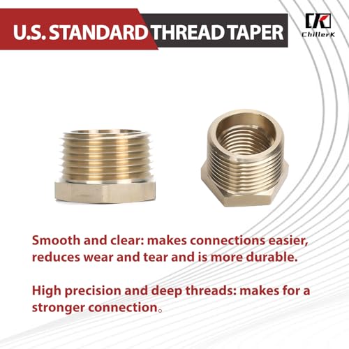 1/2" NPT Male Thread x 1/4" NPT Female Thread Brass Reducing Bushing (Pipe Fitting), 1200 PSI (Pack of 5) - size: 1/2" NPT Male x 1/4" NPT Female
