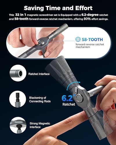 32-in-1 Magnetic Ratchet Screwdriver Set with Removable T-Handle