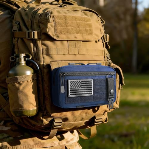 FRTKK Tactical Molle Admin Pouch Utility Laser Cut EDC Tool Pouch Bag Horizontal Modular Pouches Include US Flag Patch and Keychain - color: Blue