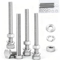 4 Sets 3/8-16 x 5 Stainless Steel Hex Head Screws Bolts, Nuts, Flat & Lock Washers,18-8(304) Full Thread - color: Silver, size: 3/8-16 × 5"（4 Sets）