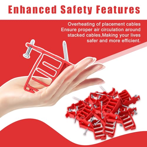 200 Pack Multi-Cable Staples with Steel Nails, Electrical Wire Stackers - color: Red