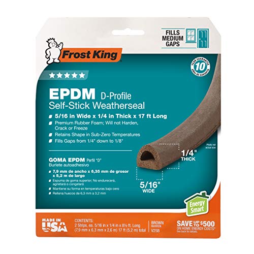 Frost King P D-Section Rubber Self-Stick Weatherseal Tape, 5/16" W, 1/4" T, 17 ft L, Brown - size: 5/16" W, 1/4" T, 17 ft L, style: D-Section, 5/16" W, 1/4" T, 17 ft L, Brown