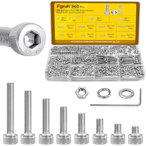 960PCS M2.5 Screws Nuts Assortment Kit, M2.5x4/6/8/10/12/16/20/25 mm - size: SS M2.5 960pcs