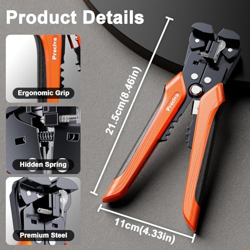 Preciva Automatic Wire Stripper 3-in-1Self-Adjusting Crimping Tool with Length Stopper for 0.2-6mm² (AWG 24-10) Solid/Stranded Wire, Internal Spring, Ergonomic TPR Handle for Electrical DIY - color: Orange