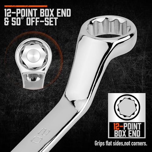 HORUSDY 9-Pieces Metric Offset Box Wrench Set with Rolling Pouch, 50-Degree, Metric 6-24mm, CR-V Steel - style: 9pcs Metric Offset Box Wrench Set