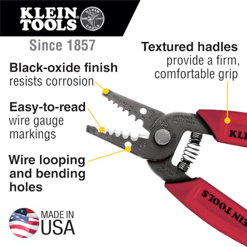 Klein Tools 11049 Wire Stripper/Cutter, Made in USA, Compact, Lightweight, Hardened Steel, Precision Ground, for Stranded Wires