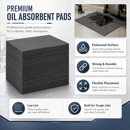 Hoolerry 100 Pcs Oil Absorbent Pad for Spill, 15 x 17 Inch, Gray - color: Gray, size: 15 x 17 Inch