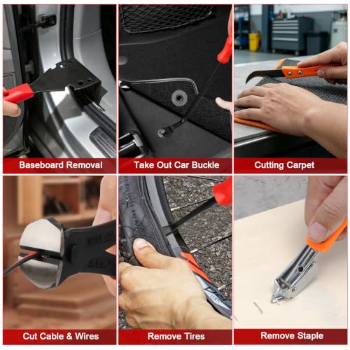 6Pcs Trim Removal Tool with Staple Remover Tool Kit, Nail Puller Baseboard Removal Tool Upholstery Staple Remover Clip Removal Tool Pry Bar Carpet Knife Fastener Remover Tool Kit for Car Wooden Floor