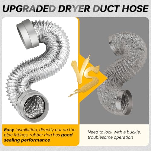 MATEWORK 5FT Dryer Vent Hose 4 Inch, Heavy Duty Aluminum with Rubber Seals - color: Silver, size: 4 inch 5 Feet