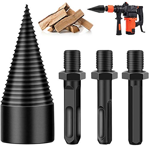 Firewood Log Splitter Drill Bit, 32mm Heavy Duty Screw Cone Driver with 3 Detachable Handles (Round, Square, Hex) Wood Splitter