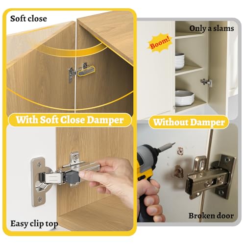 Onemake 5 Pack Soft Close Motion Damper Mechanism for Full Overlay Hinges, Smooth Slow Straight-Arm, Clip Top Retrofitting Attachment, Cabinet Door Concealed Replacement Hardware Accessories